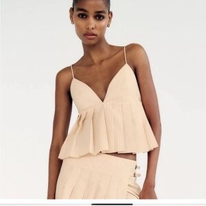 NWT Zara Pink Pinstripe Pleated Crop Top